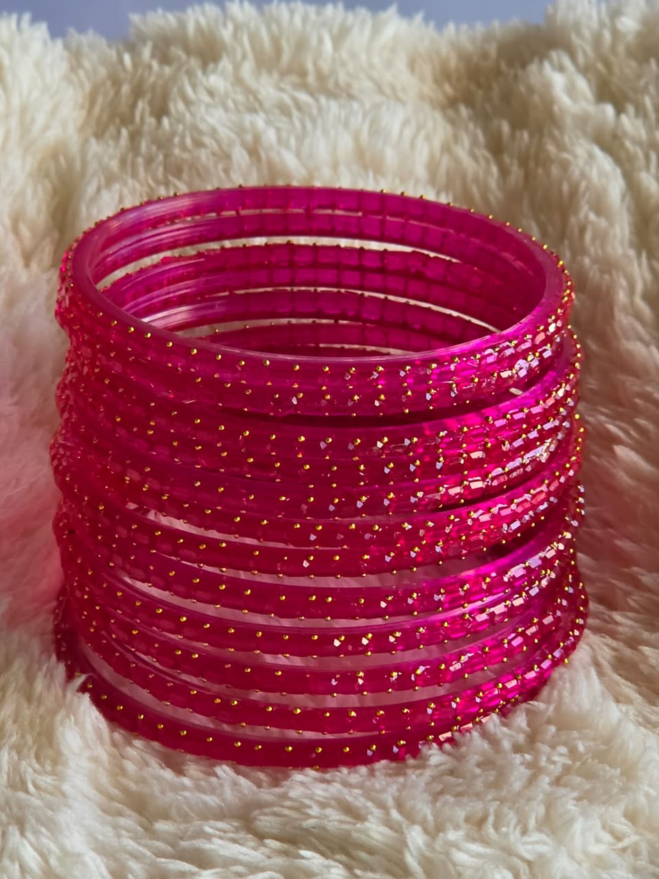 Cut glass bangles in rani pink
